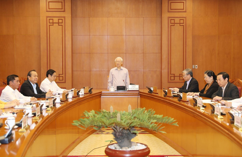 Tham dự cuộc họp có các ủy viên Bộ Chính trị, Ban Bí thư tham gia Ban Chỉ đạo và Tổ giúp việc của Ban Chỉ đạo. (Ảnh: Trí Dũng/TTXVN)