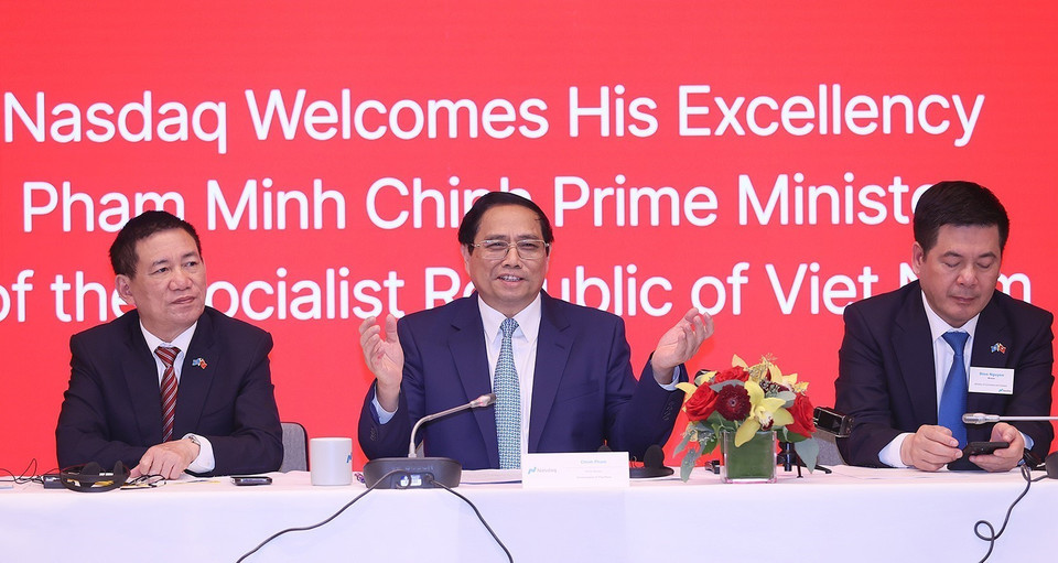 Thủ tướng Phạm Minh Chính toạ đàm với một số doanh nghiệp Hoa Kỳ. (Ảnh: Dương Giang/TTXVN)