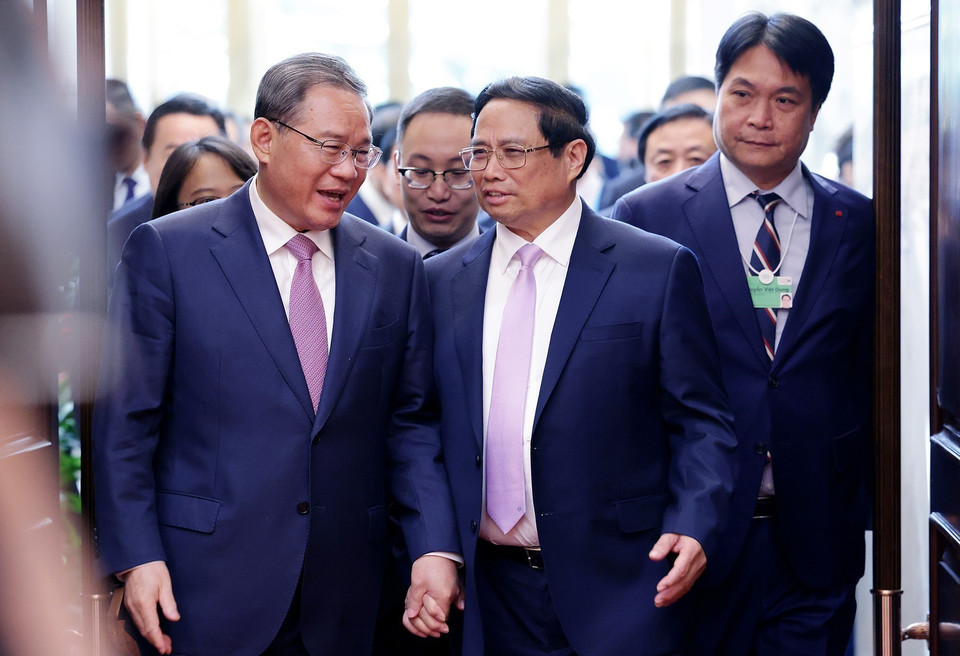 Thủ tướng Phạm Minh Chính hội đàm với Thủ tướng Trung Quốc Lý Cường. (Ảnh: Dương Giang/TTXVN)