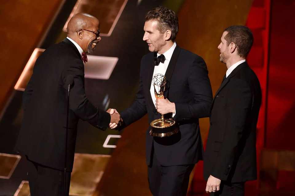 Biên kịch chính kịch xuất sắc: David Benioff (giữa) và D.B. Weiss (phải) trong 'Game of Thrones.' (Nguồn: Getty Images)