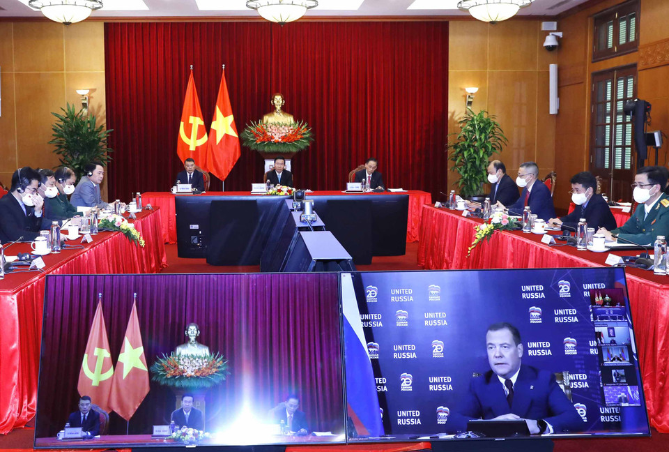 Hội nghị liên đảng quốc tế về những thách thức toàn cầu trong thế kỷ 21, điểm cầu Hà Nội. (Ảnh: Phương Hoa/TTXVN)