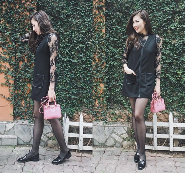 Phối khéo léo túi xách hồng làm điểm nhấn cho bộ cánh tuyền đen, Á hậu Dương Tú Anh làm nổi bật được nét thanh lịch, nhẹ nhàng.