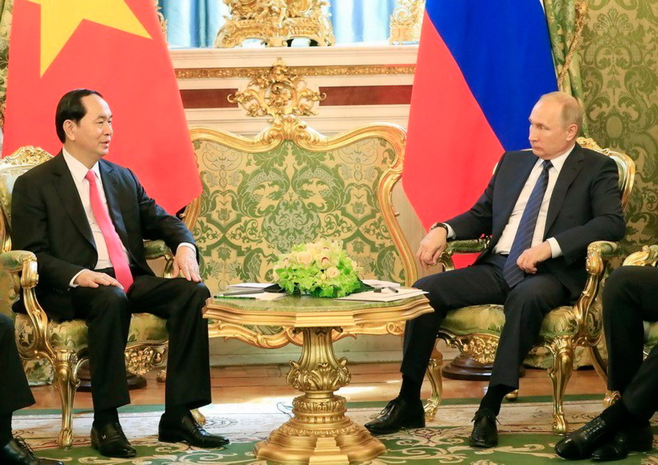 Chủ tịch nước Trần Đại Quang hội đàm với Tổng thống Liên bang Nga Vladimir Putin, chiều 29/6/2017, tại thủ đô Moskva, Liên bang Nga. (Ảnh: Nhan Sáng/TTXVN)