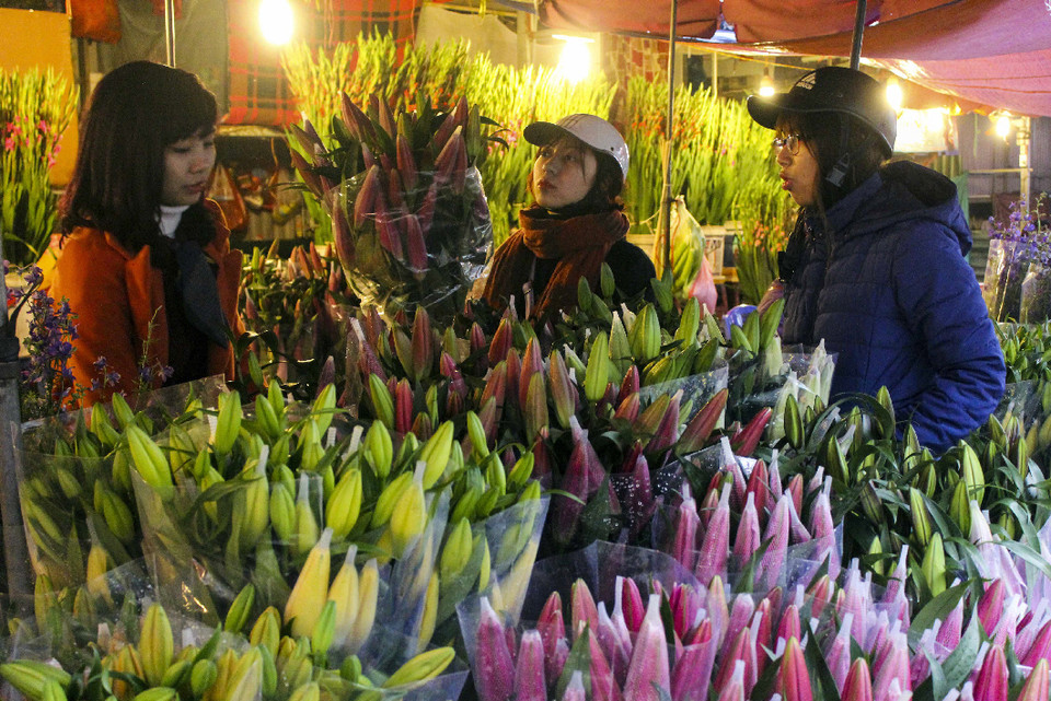 Chợ hoa Quảng An, Hà Nội. (Ảnh: Phạm Thảo/TTXVN) 