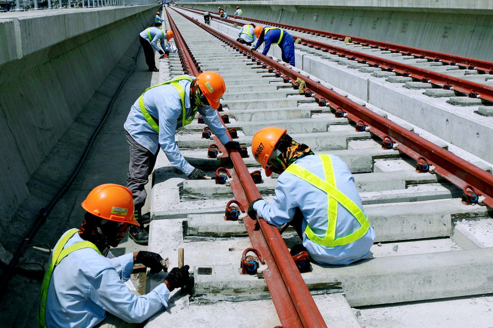 Tính đến cuối tháng 4/2018, tiến độ thi công toàn dự án Metro số 1 Bến Thành-Suối Tiên (Thành phố Hồ Chí Minh) đã đạt khoảng 52%. (Ảnh: Hoàng Hải/TTXVN)