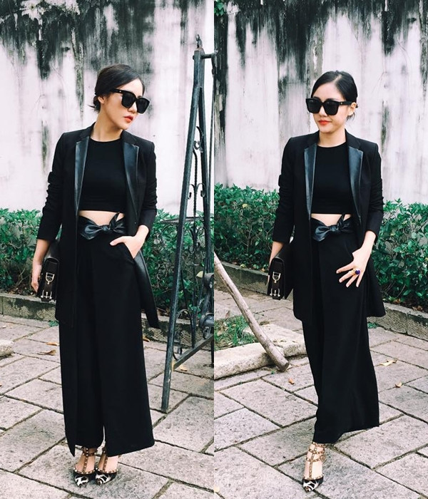 Văn Mai Hương sành điệu đối với trang phục 'đen toàn tập.'