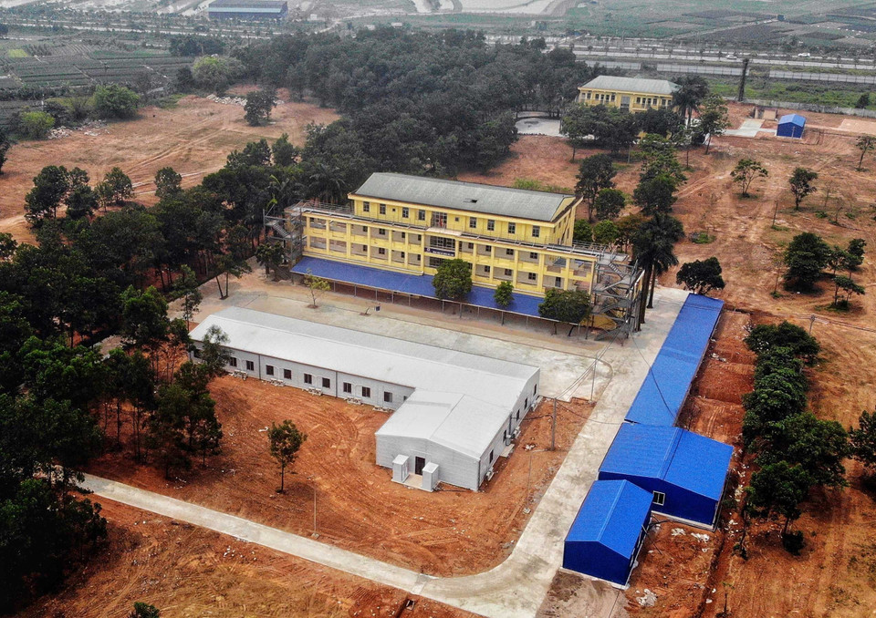 Toàn cảnh khu Bệnh viện dã chiến Mê Linh. (Ảnh: Danh Lam/TTXVN)