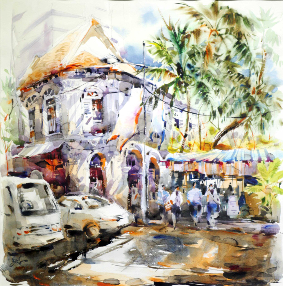 Tác phẩm: ‘Orchard Road’ của nghệ sĩ Tia Kee Woon. (Ảnh: Doãn Đức/Vietnam+)