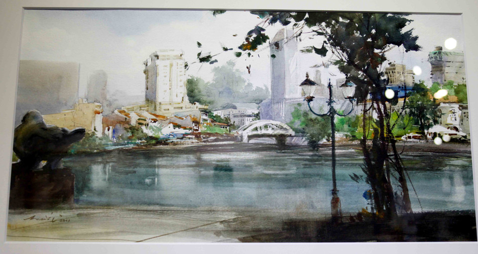 Tác phẩm: ‘Sông Singapore(2011)’ của nghệ sĩ Chew Plak San. (Ảnh: Doãn Đức/Vietnam+)