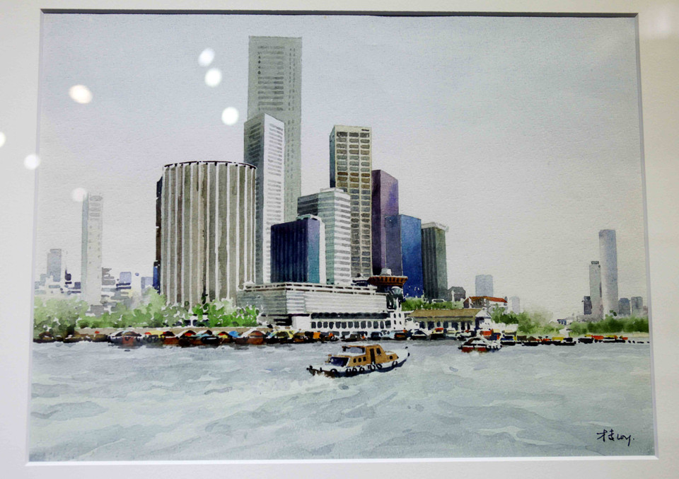 Tác phẩm: ‘Trung tâm Tài chính Singapore’ của nghệ sĩ Loy Chye Chuan. (Ảnh: Doãn Đức/Vietnam+)