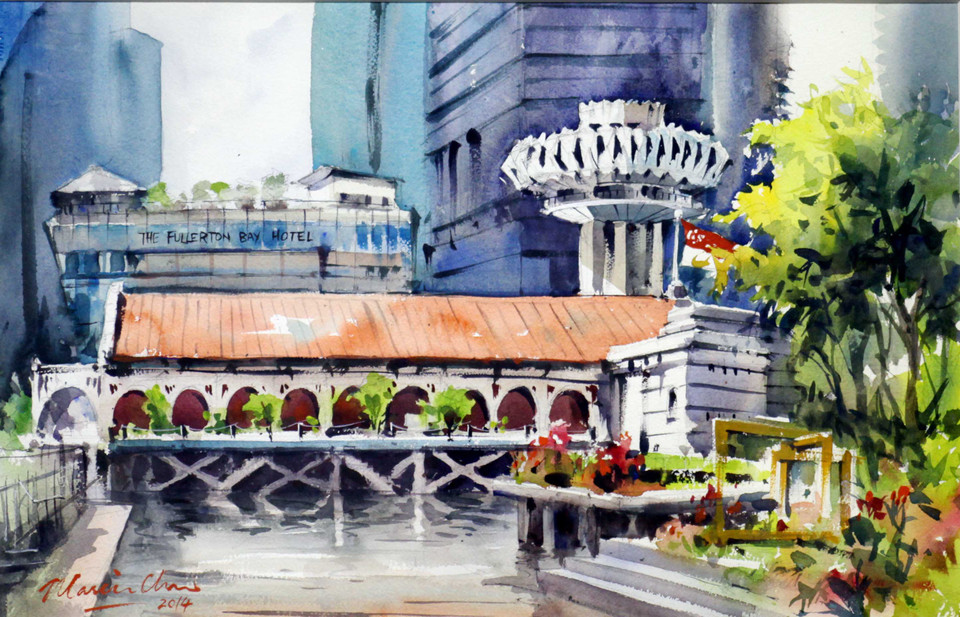 Tác phẩm: ‘Nhà hàng Clifford tại Khách sạn Fullerton Bay Hotel’ của nghệ sĩ Marvin Chew. (Ảnh: Doãn Đức/Vietnam+)