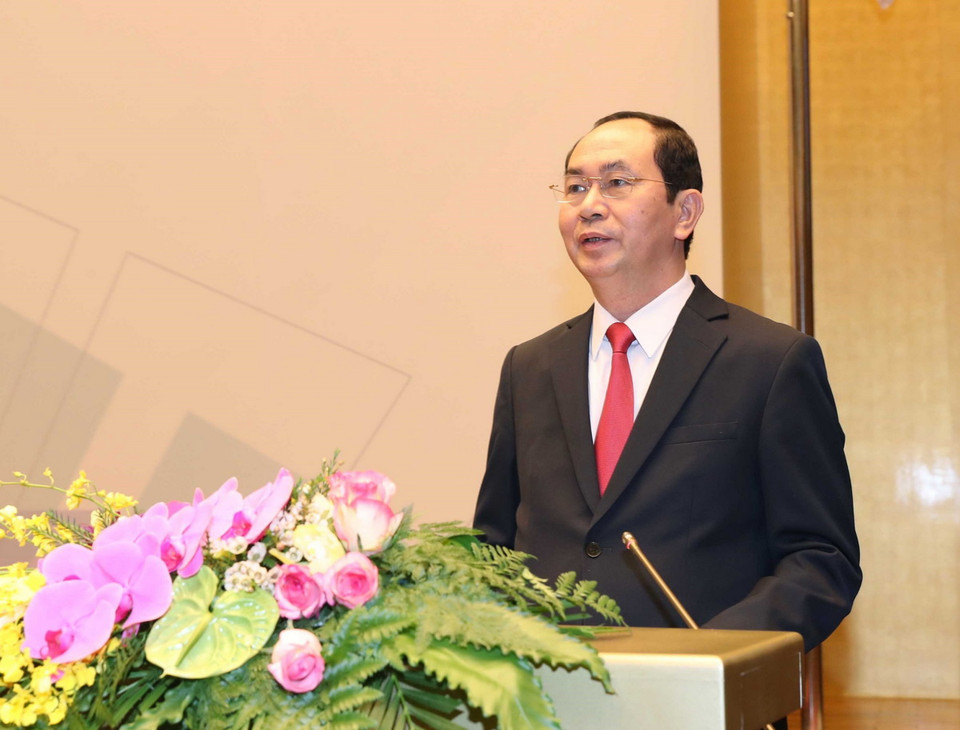 Chủ tịch nước Trần Đại Quang phát biểu chào mừng. (Ảnh: Trọng Đức/TTXVN)