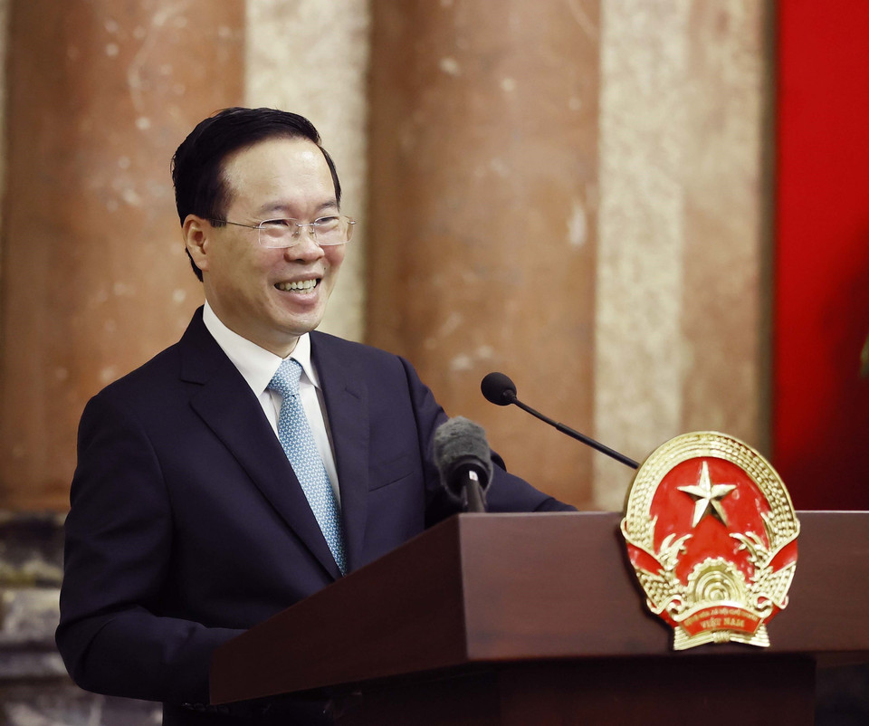 Chủ tịch nước Võ Văn Thưởng tại buổi gặp mặt. (Ảnh: Thống Nhất/TTXVN)