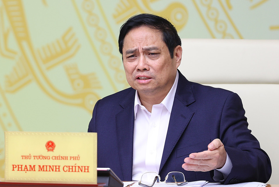 Thủ tướng Phạm Minh Chính chủ trì Hội nghị trực tuyến toàn quốc Thủ tướng Chính phủ với doanh nghiệp nhà nước. (Ảnh: Dương Giang/TTXVN)