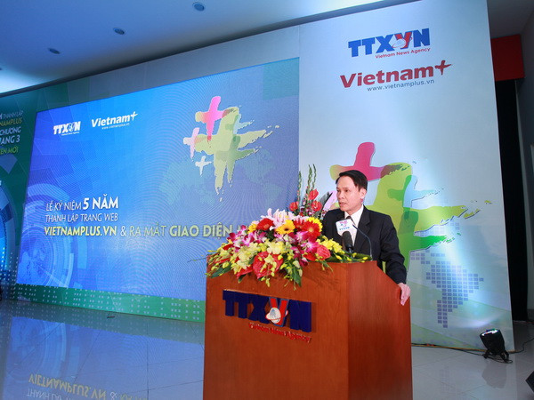 Bí thư Đảng ủy, Tổng Giám đốc TTXVN Nguyễn Đức Lợi phát biểu biểu dương quá trình phát triển của báo điện tử VietnamPlus. (Nguồn: TTXVN)