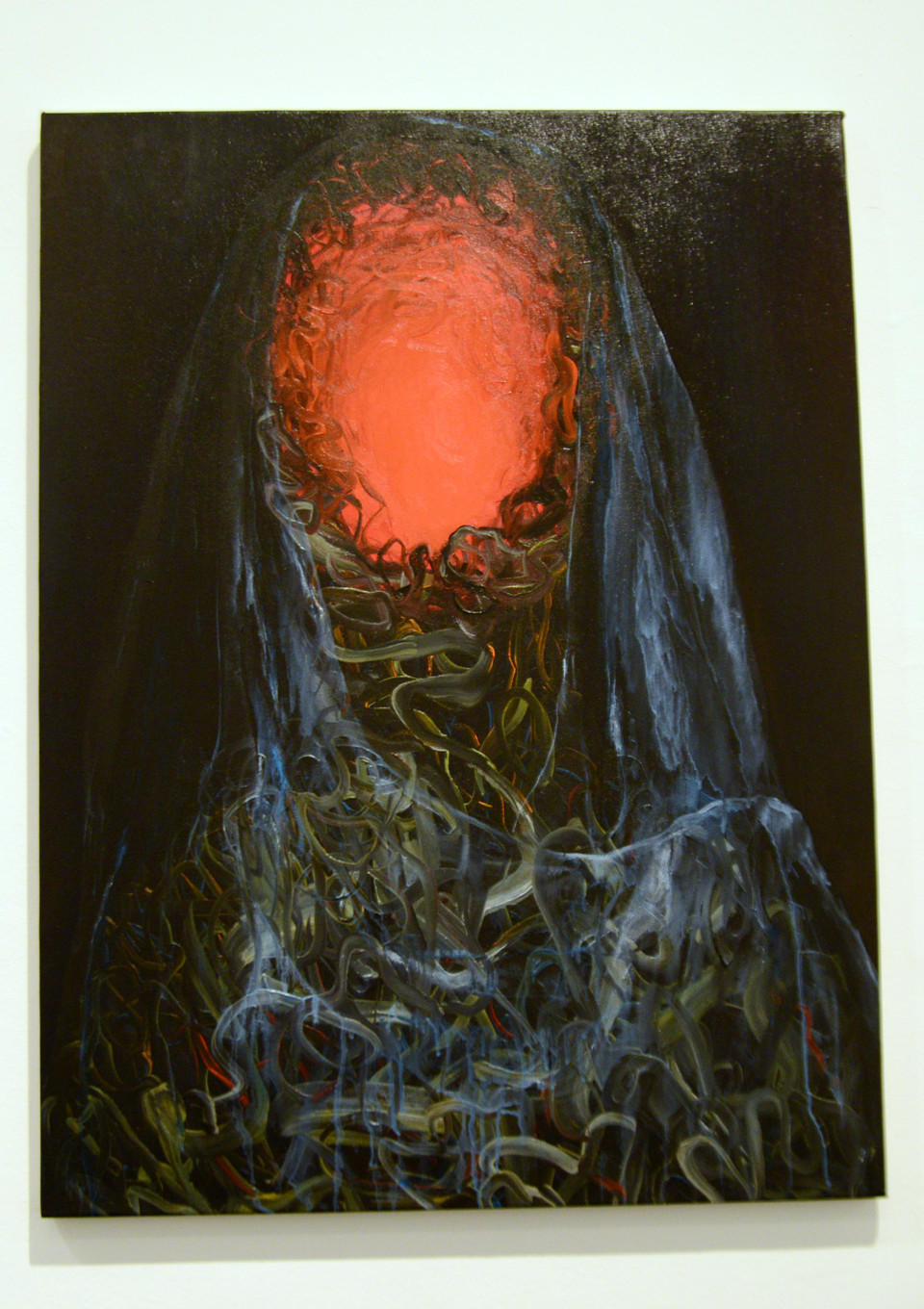 Tác phẩm tranh sơn dầu trên toan mang tên ‘Vô đề’ của nghệ sĩ Dương Thùy Dương. (Ảnh: Ngọc Tùng/Vietnam+)