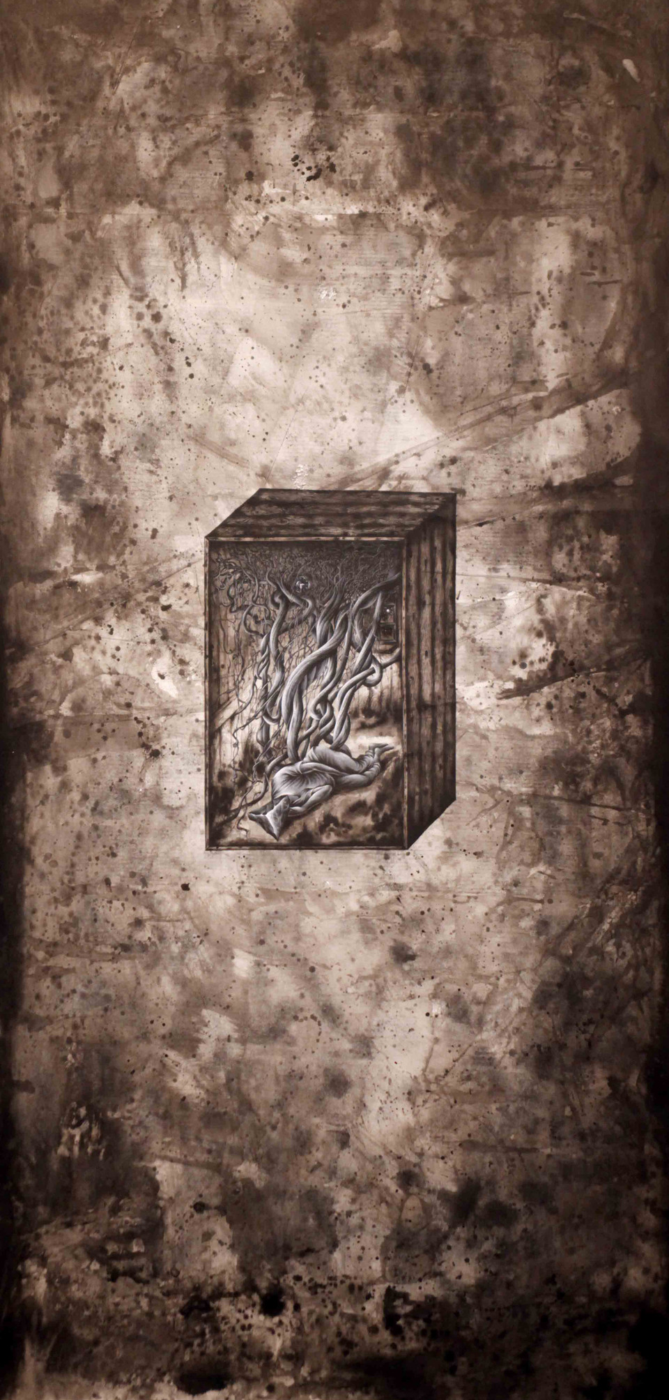 Loạt tranh Sự khởi đầu gồm 5 bức của Đỗ Tuấn Anh thể hiện tâm trạng ngay trong một ngày: buổi sáng, buổi trưa, buổi chiều và đêm khuya. (Ảnh: Doãn Đức/Vietnam+)