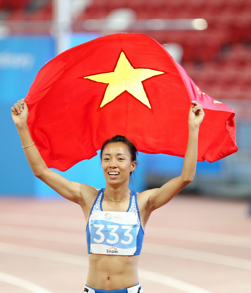 Niềm vui của vận động viên Đỗ Thị Thảo (Việt Nam) sau khi về đích. (Ảnh: Quốc Khánh/TTXVN)