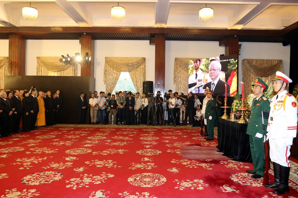 Quang cảnh Lễ truy điệu Chủ tịch nước Trần Đại Quang tại Hội trường Thống nhất Thành phố Hồ Chí Minh. (Ảnh: Thanh Vũ/TTXVN)