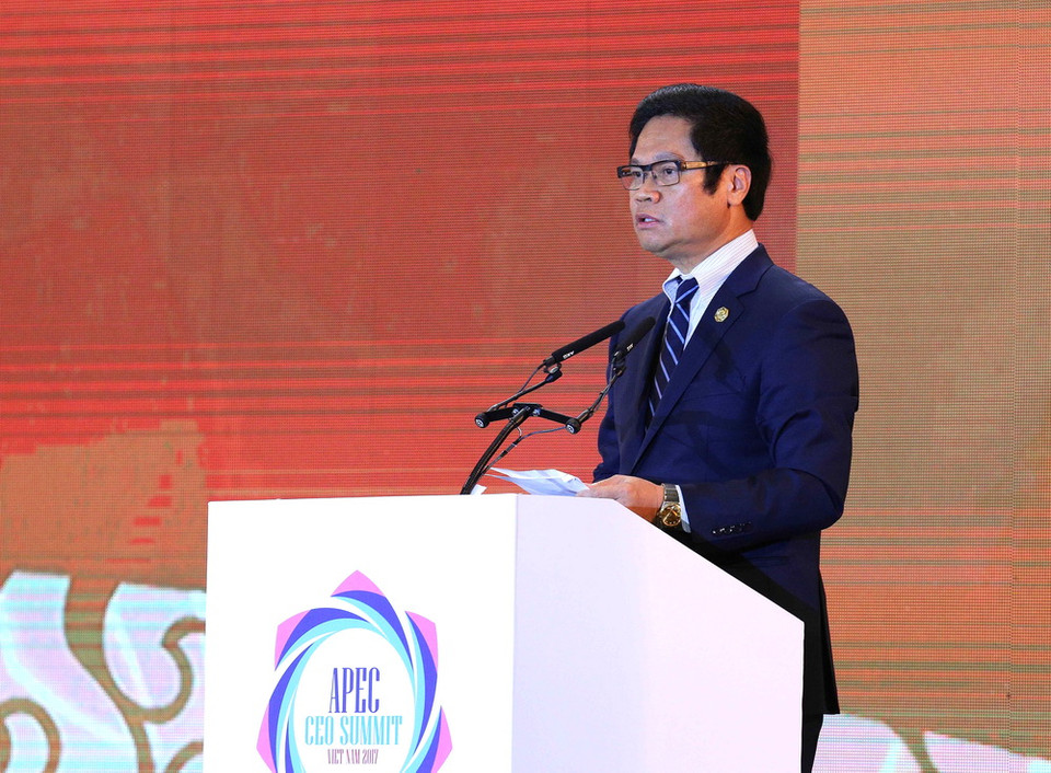  Ông Vũ Tiến Lộc, Chủ tịch Phòng Thương mại và Công nghiệp Việt Nam, Chủ tịch APEC CEO Summit 2017 phát biểu. (Nguồn: TTXVN)