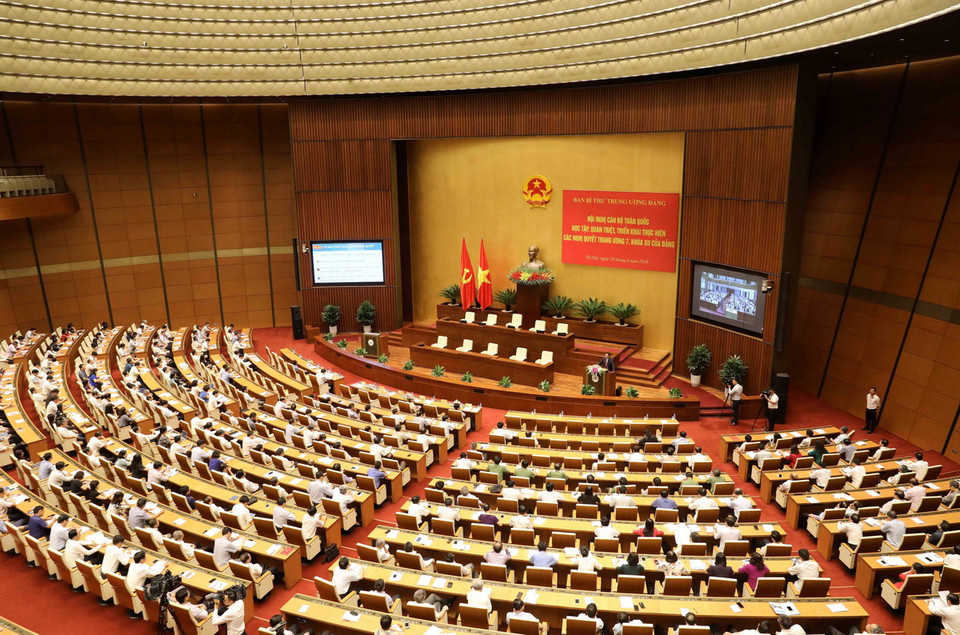 Hội nghị diễn ra theo hình thức trực tuyến từ điểm cầu chính tại Hà Nội và các điểm cầu tại 63 tỉnh, thành phố trong cả nước. (Ảnh: Phương Hoa/TTXVN)