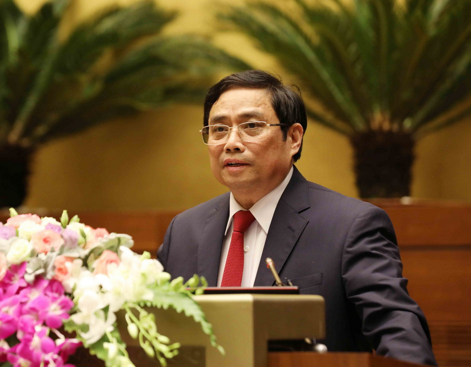 Ông Phạm Minh Chính, Ủy viên Bộ Chính trị, Bí thư Trung ương Đảng, Trưởng Ban Tổ chức Trung ương phát biểu tại hội nghị. (Ảnh: Phương Hoa/TTXVN)