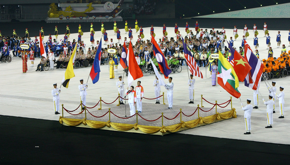 Lễ tuyên thệ của vận động viên tham dự Para Games 7. (Ảnh: Huy Hùng/TTXVN)