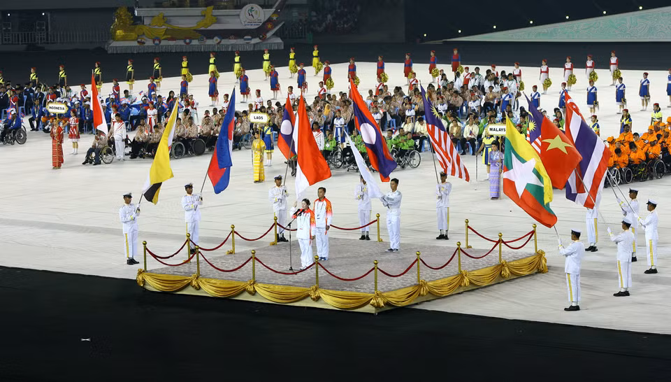 Lễ tuyên thệ của vận động viên tham dự Para Games 7. (Ảnh: Huy Hùng/TTXVN)
