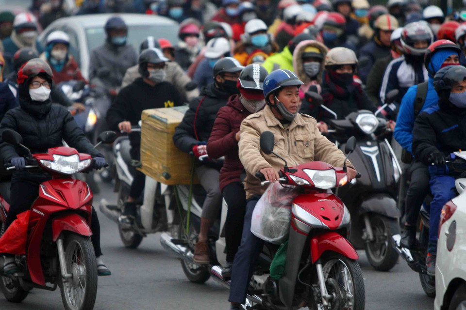 Tuyến đường Giải Phóng, cửa ngõ phía Nam Thủ đô có mật độ giao thông tăng cao vào chiều 1/1/2019. (Ảnh: Thanh Tùng/TTXVN)