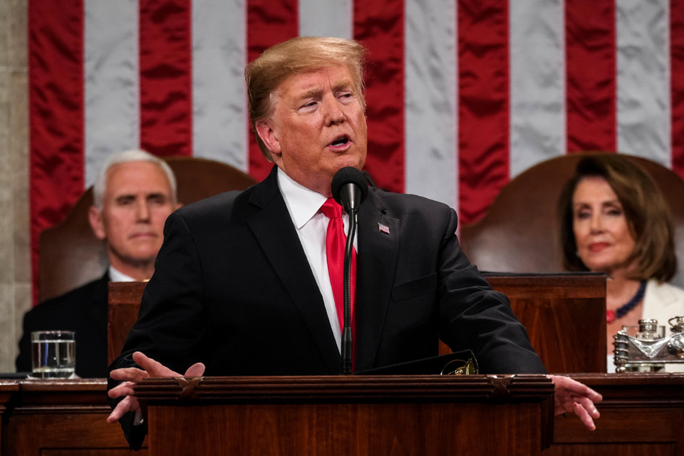 Đúng 9 giờ tối ngày 5/2 theo giờ địa phương, Tổng thống Mỹ Donald Trump đã đọc Thông điệp Liên bang lần thứ hai của mình. (Nguồn: AFP/TTXVN)