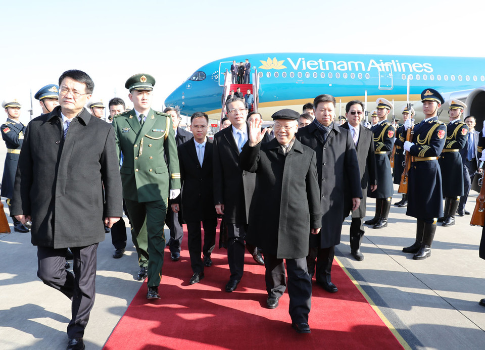 Chuyến thăm chính thức Trung Quốc lần này của Tổng Bí thư Nguyễn Phú Trọng có ý nghĩa quan trọng, định hướng phát triển lành mạnh, lâu dài cho quan hệ Việt-Trung. (Ảnh: Trí Dũng/TTXVN)