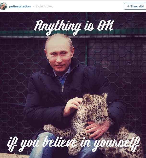 Tài khoản Instagram 'Putinspiration' của Tổng thống Nga Vladimir Putin với nhiều hình ảnh ông tập thể dục và chụp cùng động vật có kèm những lời tựa đề ý nghĩa đã thu hút được hơn 8.000 người theo dõi trong vòng hơn 1 tuần. (Nguồn: RT)