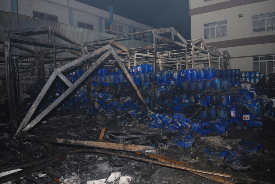  Hiện trường vụ cháy. (Ảnh: Mạnh Linh/TTXVN)