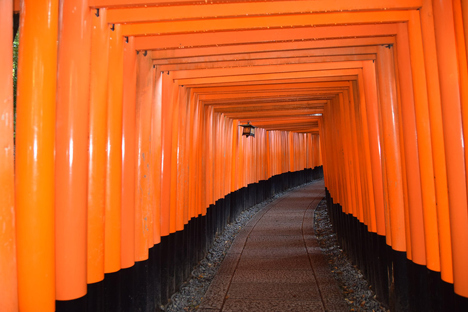 Cận cảnh hàng trăm cổng Torii san sát nhau tại đền Fushimi Inari. (Ảnh: Nguyễn Tuyến/Vietnam+)