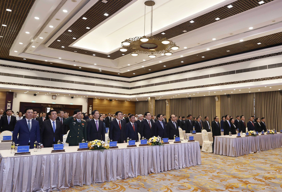 Quang cảnh Lễ trao Huân chương của Đảng Nhà nước Cộng hòa Dân chủ Nhân dân Lào tặng các lãnh đạo cấp cao Đảng, Nhà nước Việt Nam. (Ảnh: Thống Nhất/TTXVN)