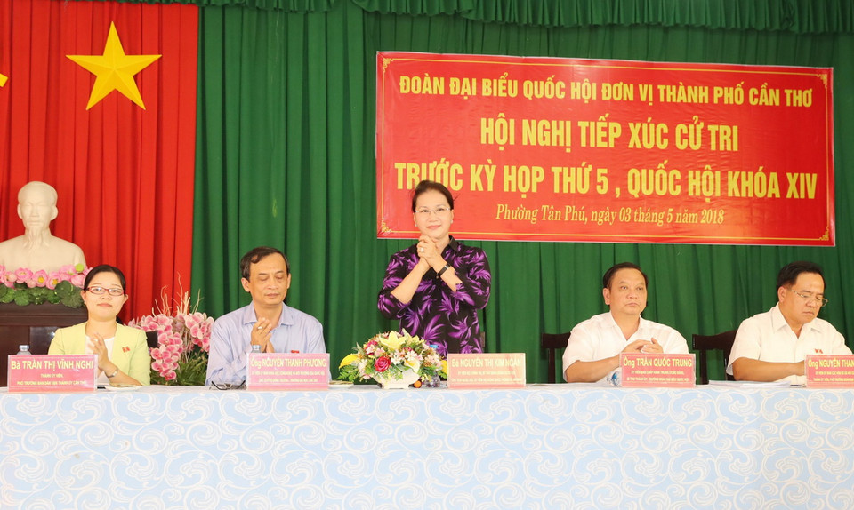 Chủ tịch Quốc hội Nguyễn Thị Kim Ngân tại buổi tiếp xúc. (Ảnh: Trọng Đức/TTXVN)
