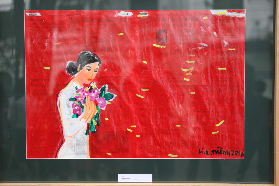 Một số tác phẩm của các họa sĩ có tác phẩm tham gia triển lãm. (Ảnh: Khánh Long/Vietnam+)