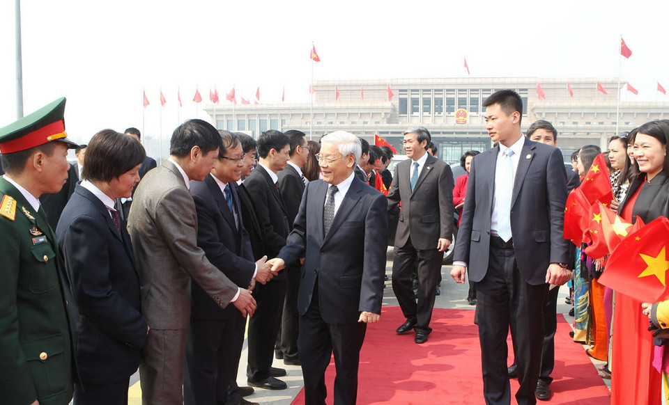 Tổng Bí thư Nguyễn Phú Trọng tại Sân bay Quốc tế Bắc Kinh. (Ảnh: Trí Dũng/TTXVN) 