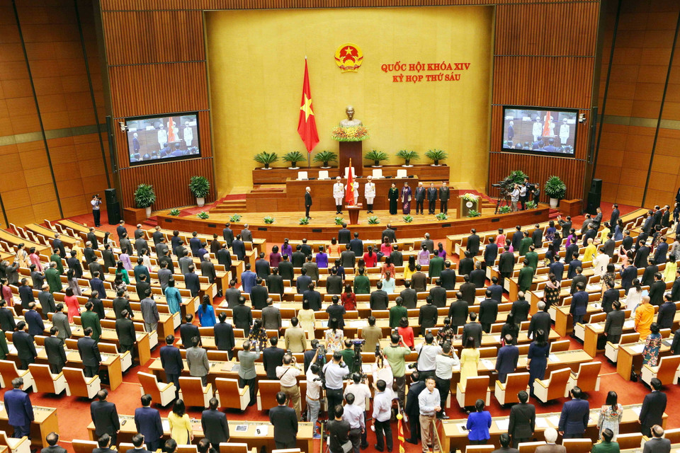 Quang cảnh Lễ tuyên thệ nhậm chức của Tổng Bí thư Nguyễn Phú Trọng, Chủ tịch nước Cộng hòa xã hội chủ nghĩa Việt Nam nhiệm kỳ 2016-2021. (Ảnh: Dương Giang/TTXVN)