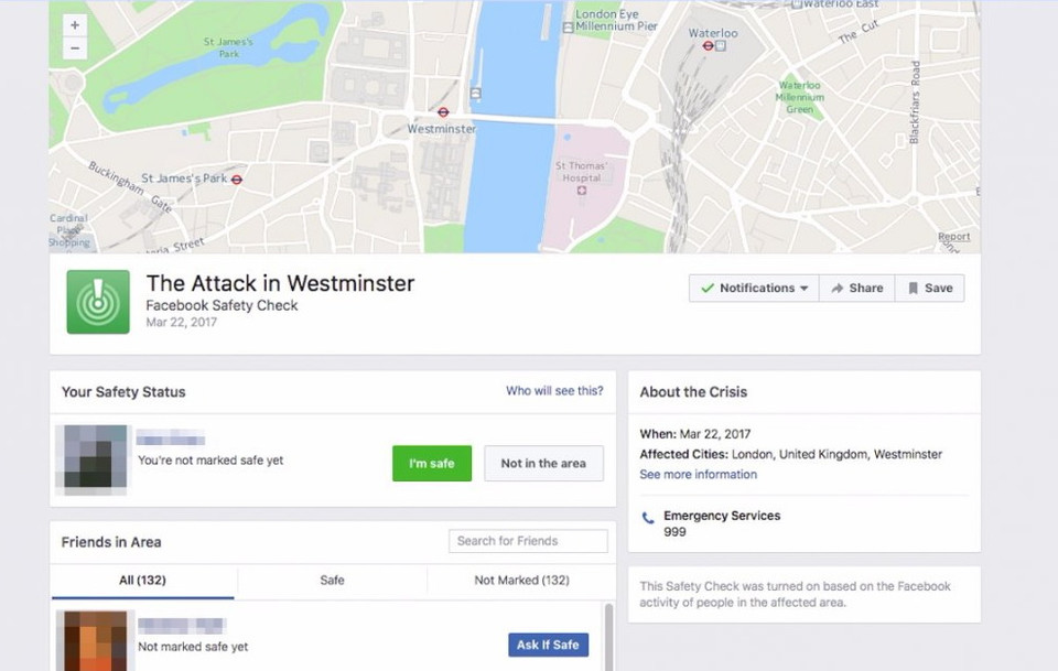 Facebook đã nhanh chóng kích hoạt tính năng Safety Check ở London.