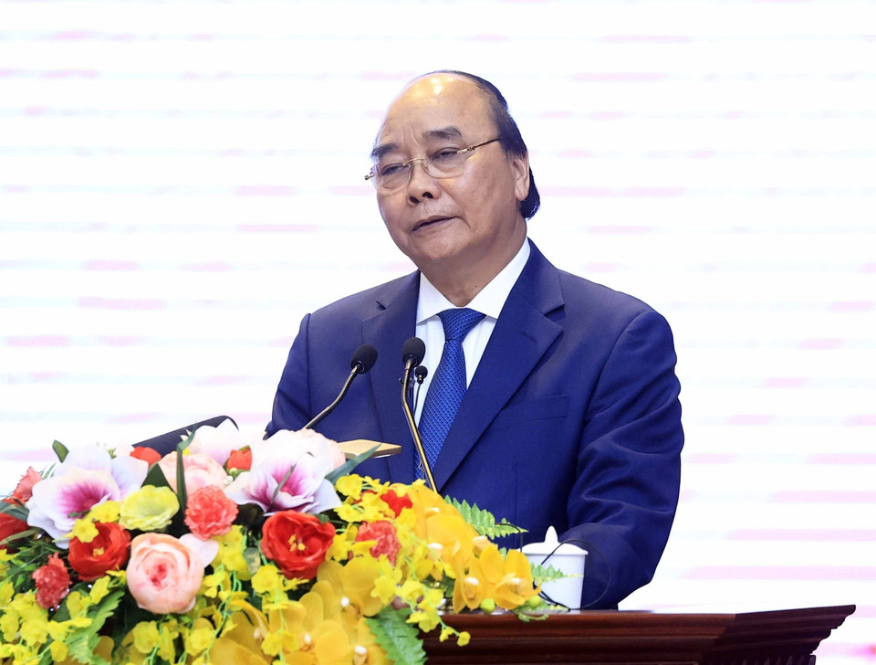 Chủ tịch nước Nguyễn Xuân Phúc phát biểu tại buổi làm việc. (Ảnh: Thống Nhất/TTXVN)