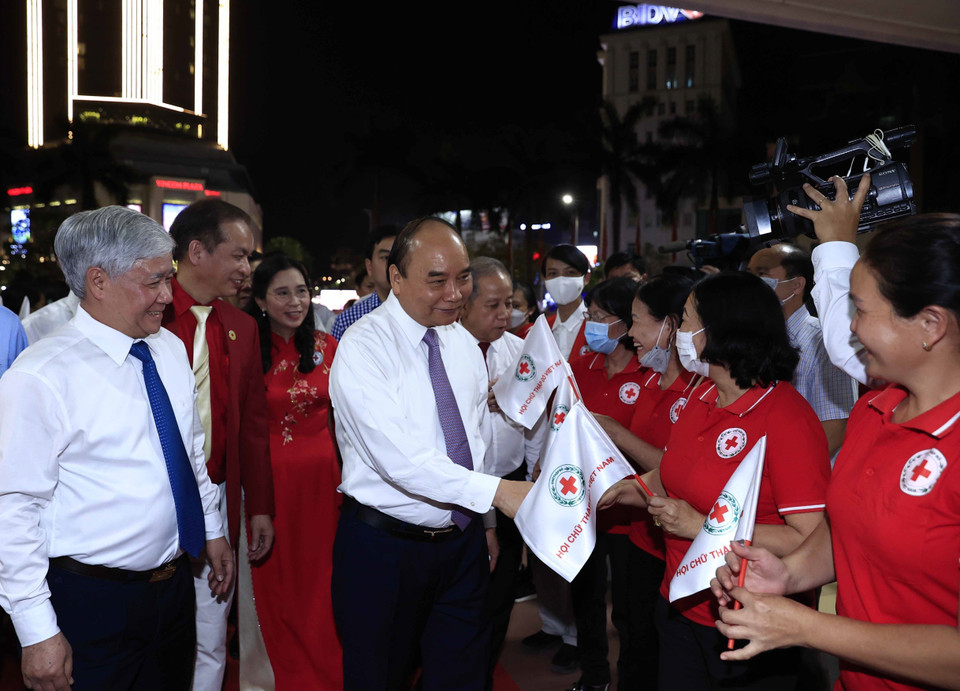 Chủ tịch nước tại Lễ phát động Tháng Nhân đạo năm 2022. (Ảnh: Thống Nhất/TTXVN)