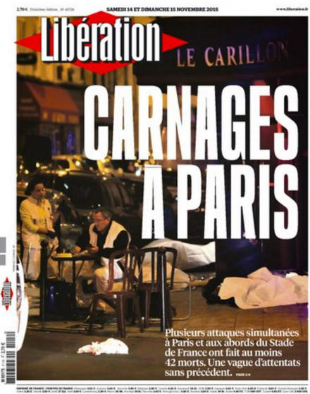 Libération dùng từ 'Paris đổ máu.' (Nguồn: Time)