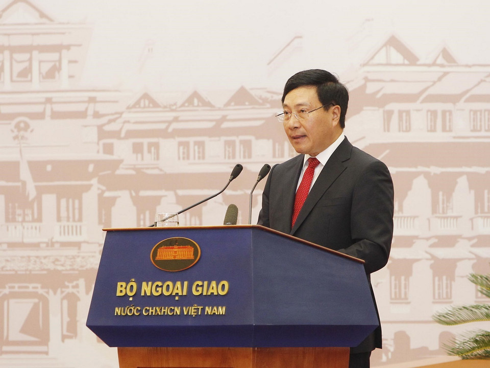 Phó Thủ tướng, Bộ trưởng Bộ Ngoại giao Phạm Bình Minh phát biểu khai mạc hội nghị. (Ảnh: Lâm Khánh/TTXVN)