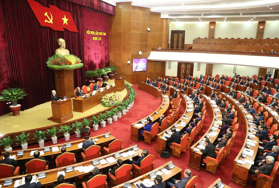 Tổng Bí thư Nguyễn Phú Trọng phát biểu khai mạc hội nghị. (Ảnh: Trí Dũng/TTXVN)