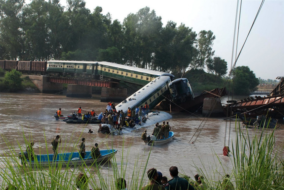 Tai nạn xảy ra khi đoàn tàu chở quân nhân cùng nhiều trang thiết bị quân sự đang trong lộ trình từ thành phố Kharian đến thành phố Pano Aqil, đi trên cây cầu bắc qua kênh đào thì bất ngờ cầu sập khiến 4 toa tàu rơi xuống kênh. (Nguồn: THX/TTXVN)