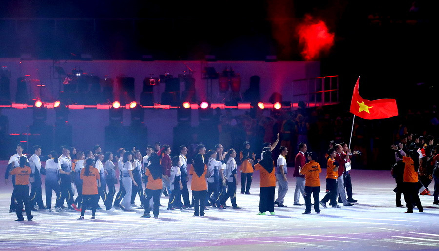 Đoàn Thể thao Việt Nam tại lễ bế mạc. (Ảnh: Quốc Khánh/TTXVN)