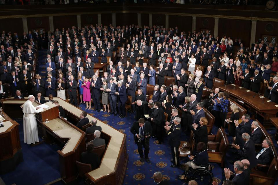 Giáo hoàng tới tới biểu tại Quốc hội Mỹ ở Washington. (Nguồn: AP)