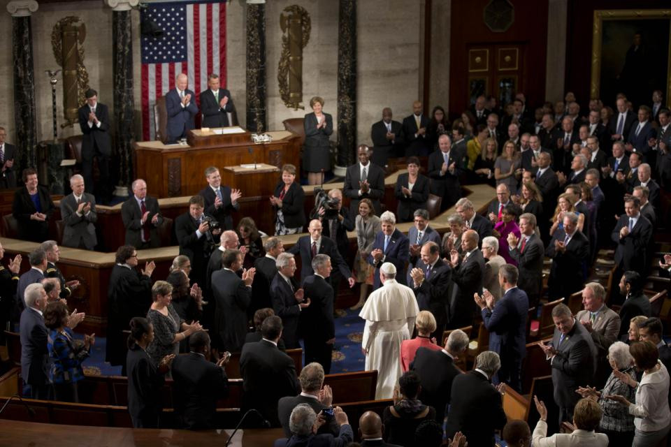 Giáo hoàng tới tới biểu tại Quốc hội Mỹ ở Washington. (Nguồn: AP)
