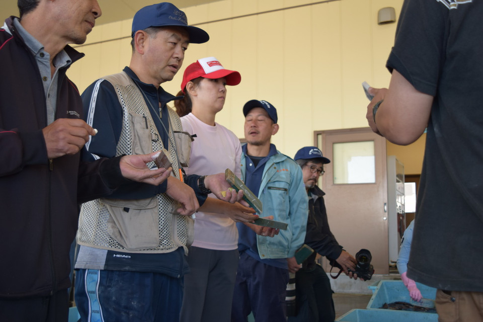 Các khách hàng cùng hướng tấm gỗ về phía người điều khiển phiên đấu giá để báo mức giá mà họ dự định mua.